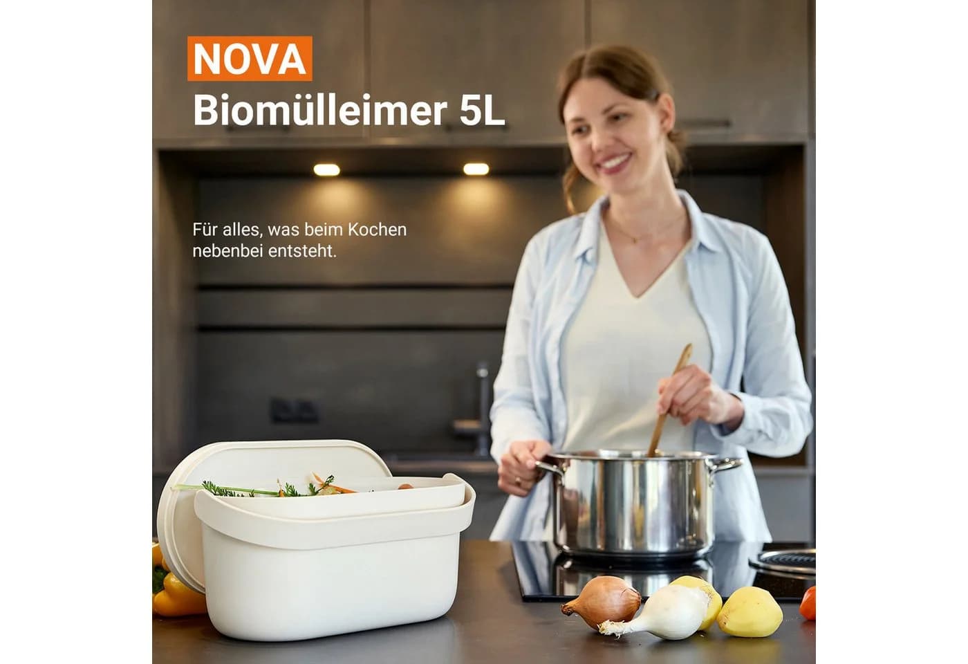 GARANTIA Biomülleimer NOVA 5 Liter sandbeige mit Innensieb