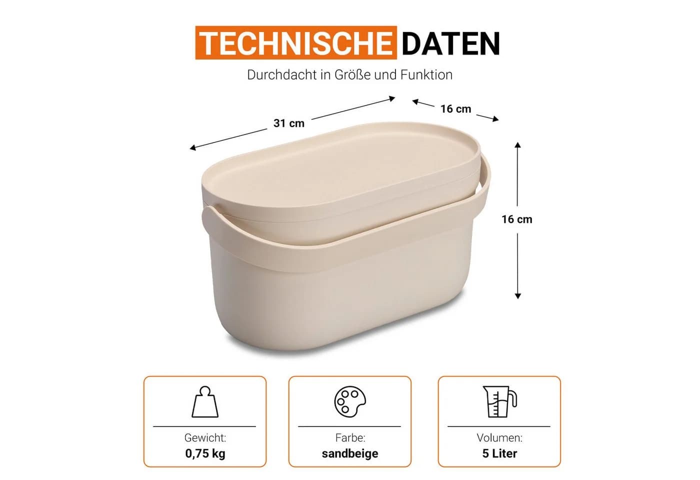 GARANTIA Biomülleimer NOVA 5 Liter sandbeige mit Innensieb - Bild 3