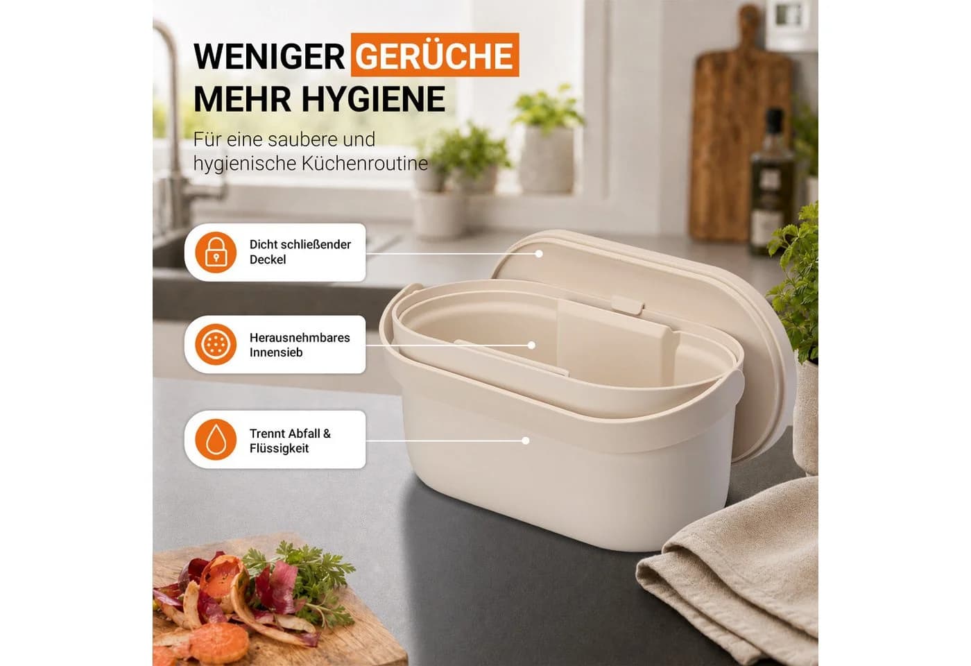 GARANTIA Biomülleimer NOVA 5 Liter sandbeige mit Innensieb - Bild 4
