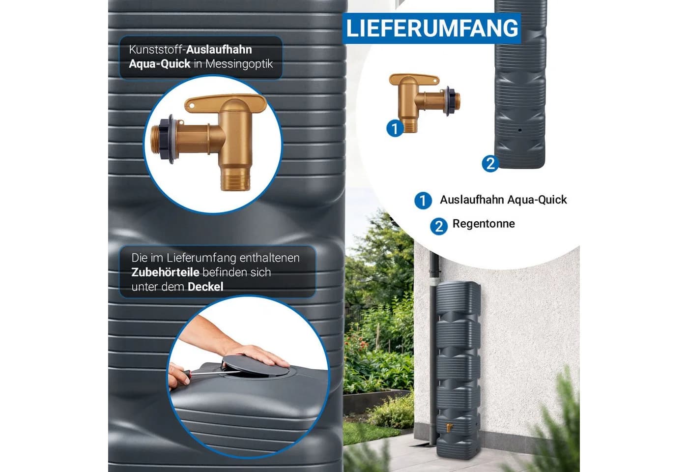 4rain Regentonne QUADRO Wandtank 270 Liter Anthrazit - Bild 4