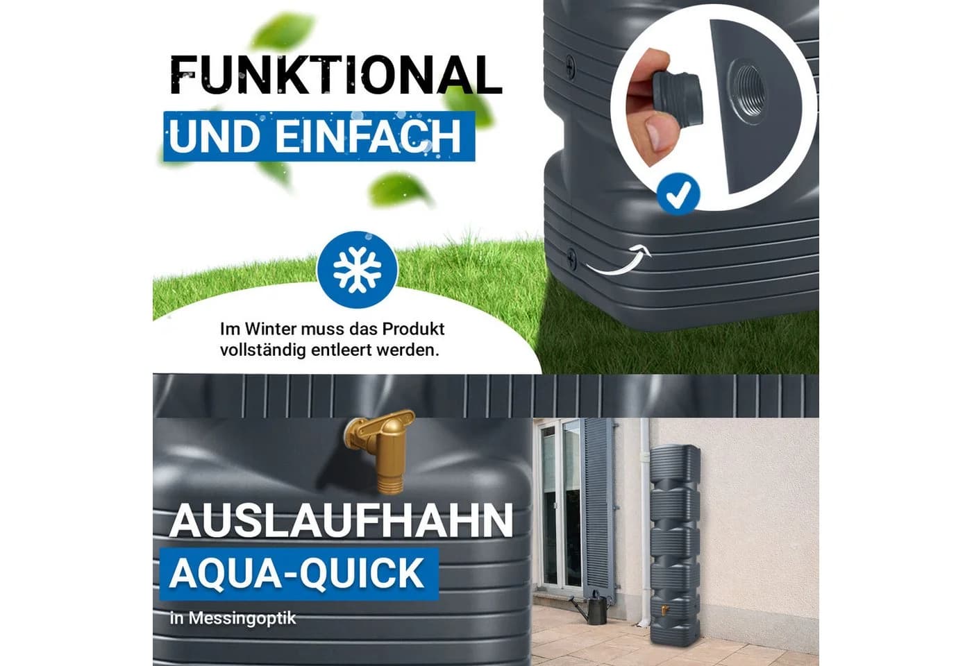 4rain Regentonne QUADRO Wandtank 270 Liter Anthrazit - Bild 5