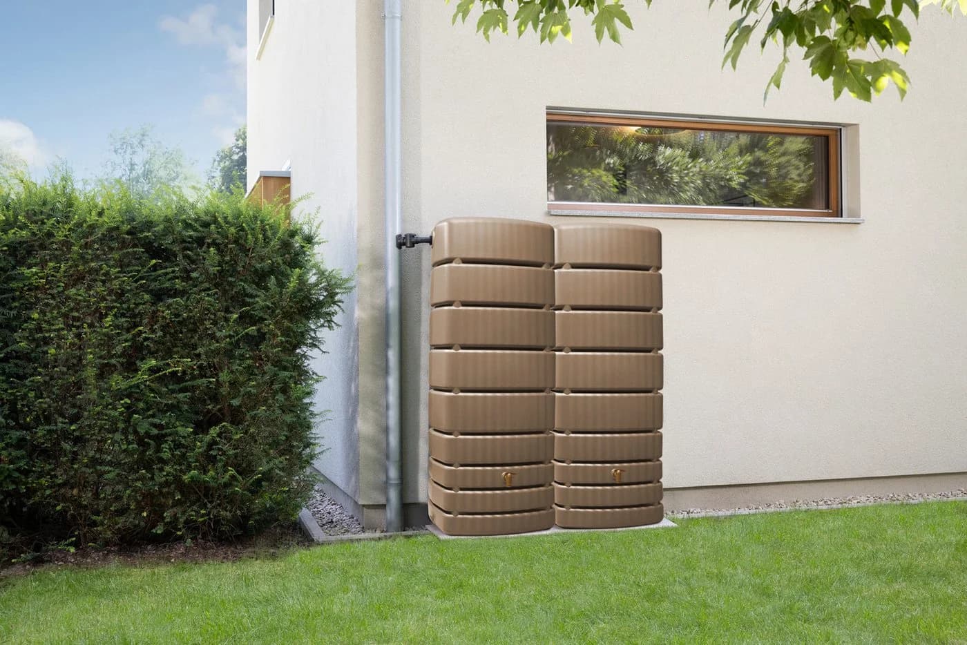 4rain Regentonne SLIM Wandtank-Set 1000 L taupe - Bild 3