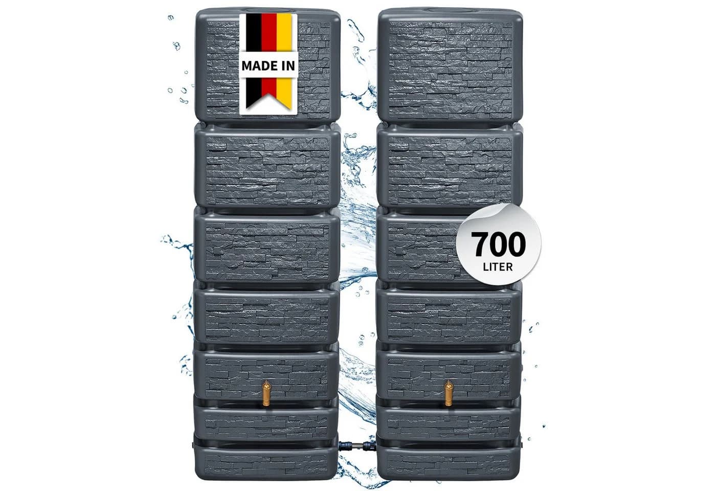 4rain Regentonne SLIM STONE DECOR Wandtank-Set 700 L graphite grey - Bild 2