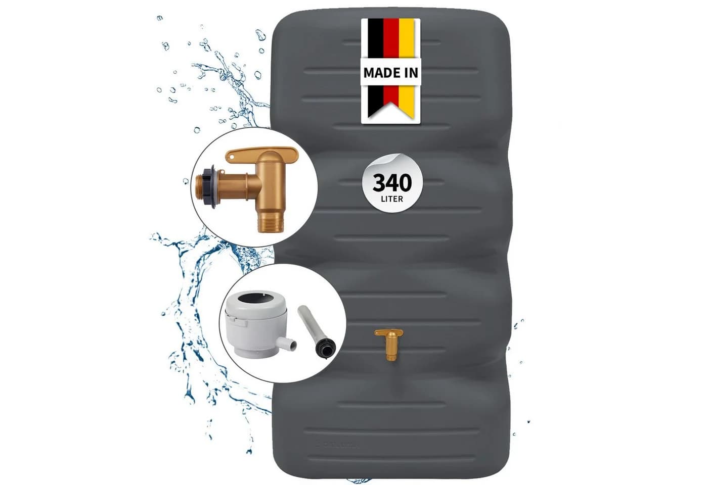 GARANTIA Regentonne CUBUS 340L Komplett-Set Grau Kunststoff - Bild 2