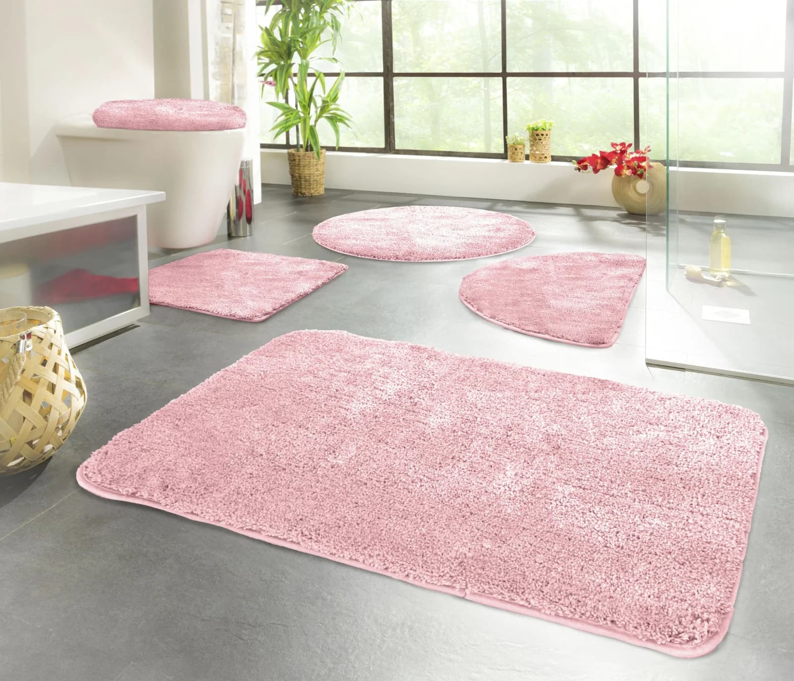Rosa Badematte aus Polyester, Microfaser und TPE