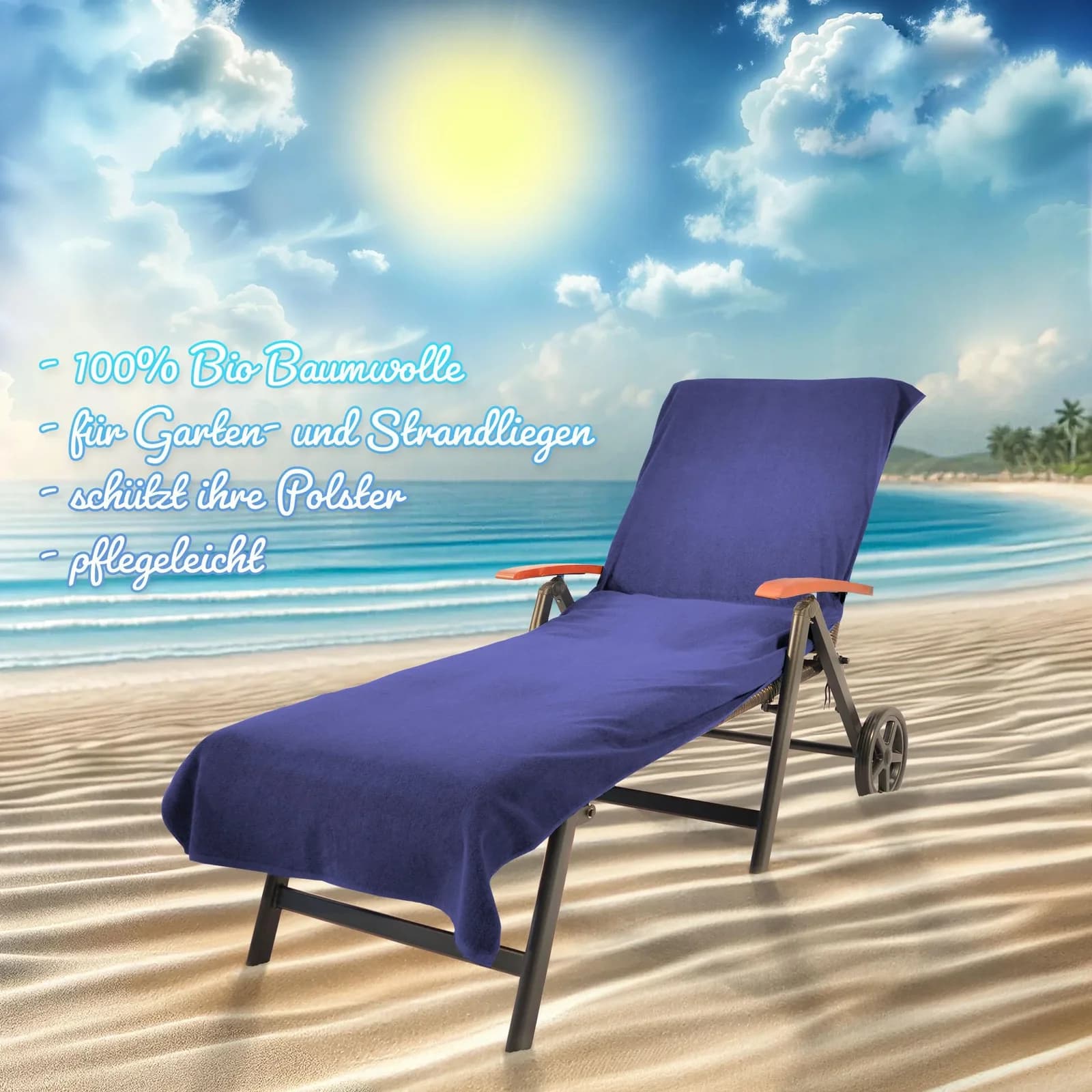 KINZLER Strandtuch 2er Set Blau 100% Baumwolle Frottier-Liegenbezug