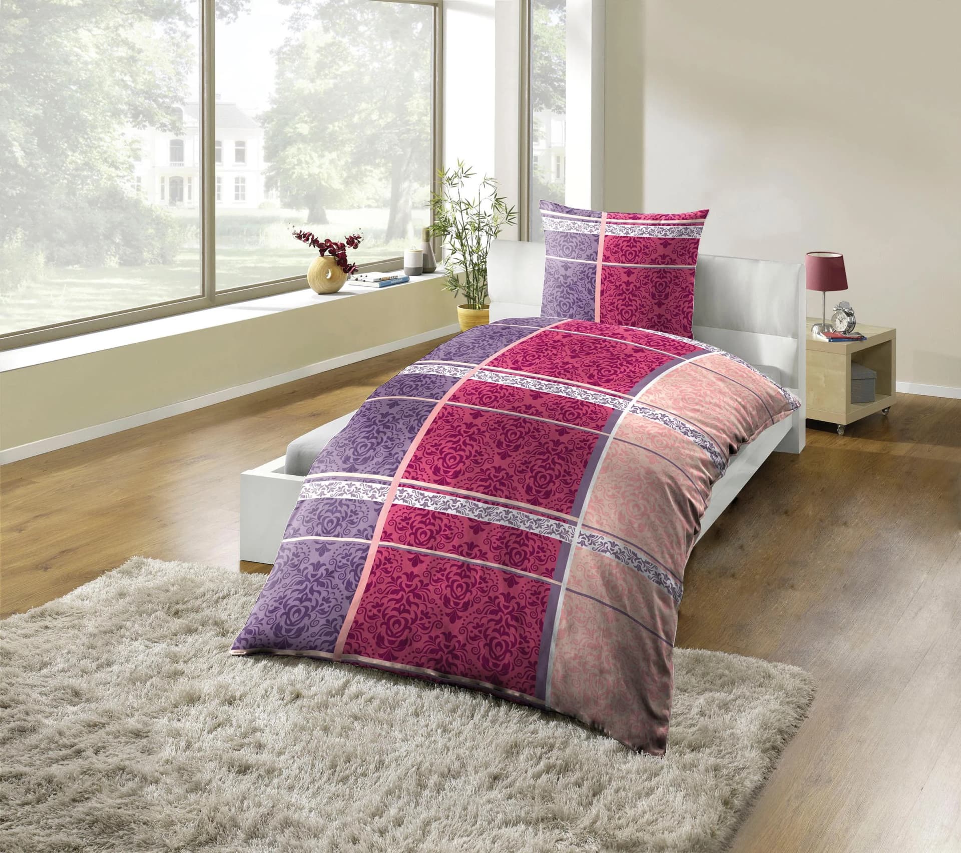 Kinzler Mikrofaser Fleece Bettwäsche Lila Beere Gemustert