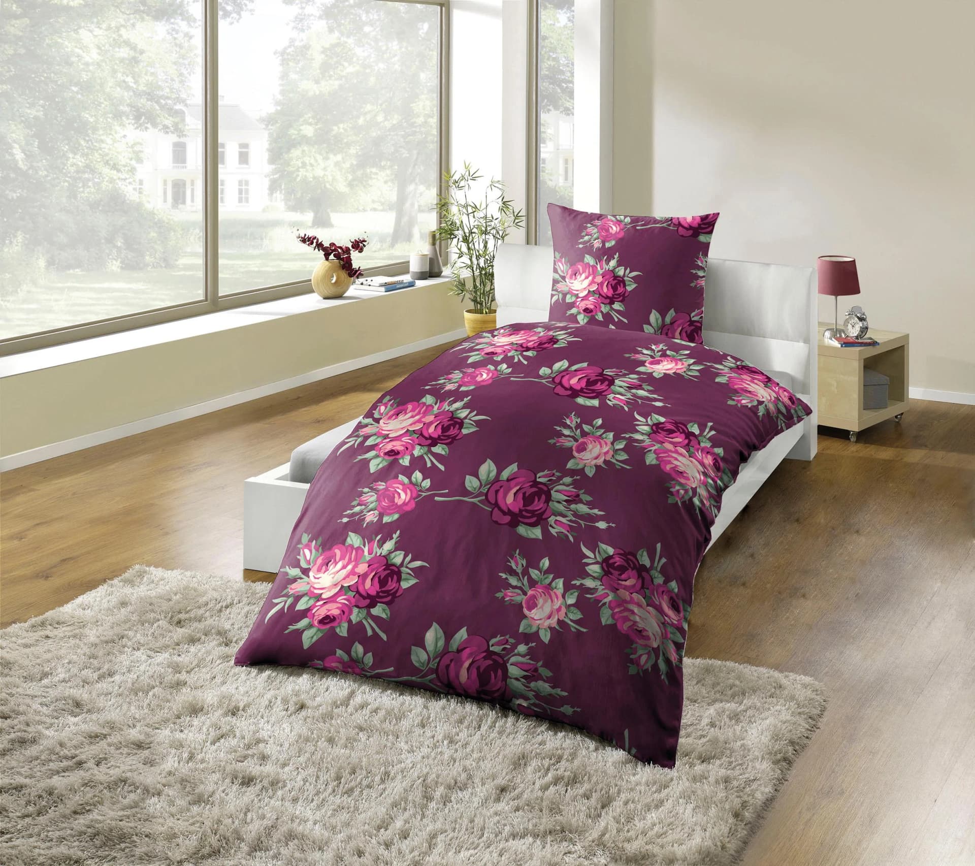 KINZLER Bettwäsche Set Rosen 135x200cm Geblümt Polyester