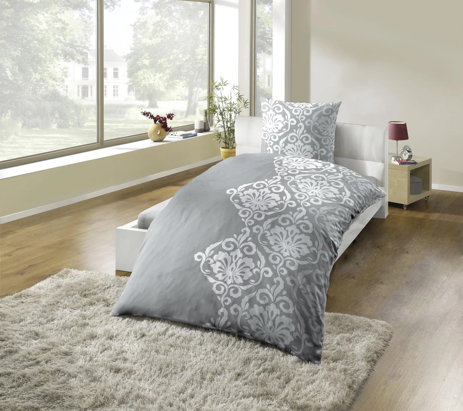 KINZLER Bettwäsche Set Grau Gemustert Polycotton Flanell