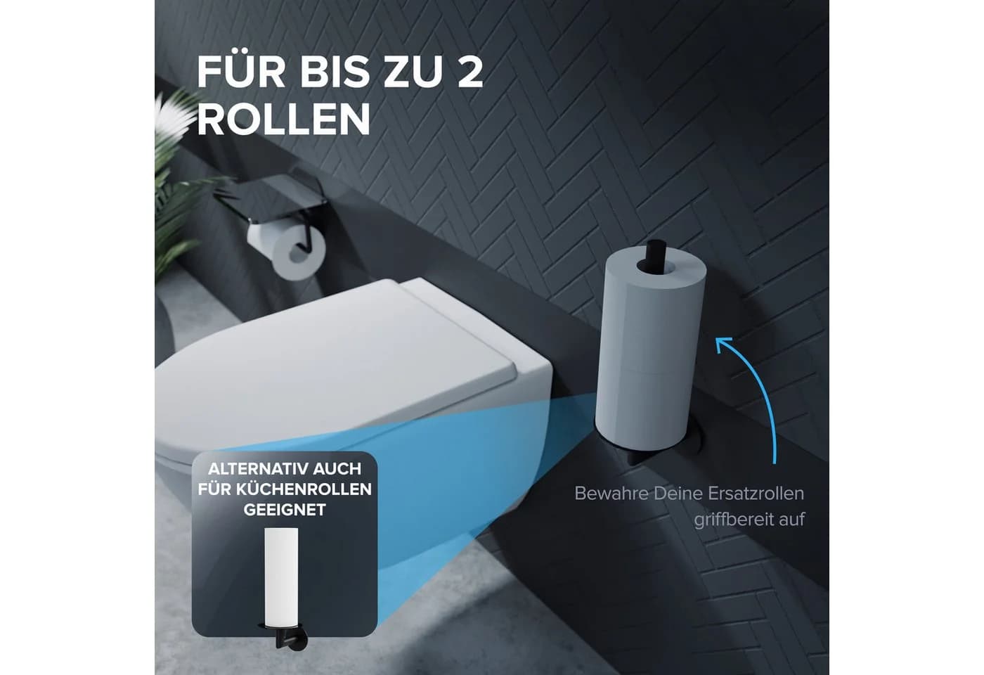 ovimar Toiletten-Ersatzrollenhalter Runde Schwarz Edelstahl