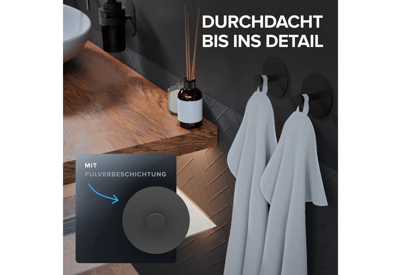 ovimar Handtuchhaken Danksoya Edelstahl Schwarz Zum Kleben - Bild 5