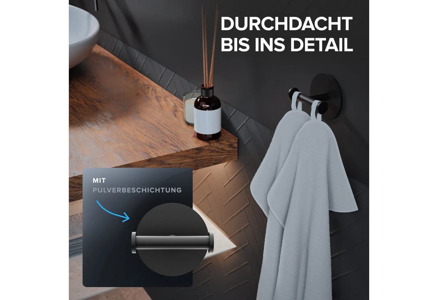 ovimar Handtuchhaken Vigra, 1-St., Edelstahl Schwarz Zum Kleben - Bild 5
