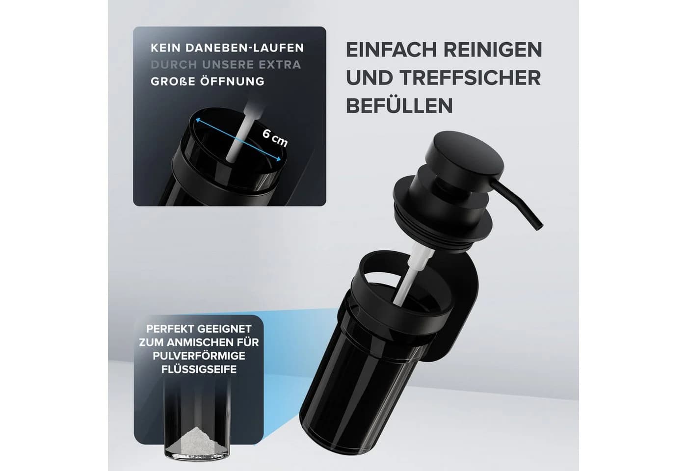 ovimar Seifenspender Lokta Edelstahl Schwarz zum Kleben