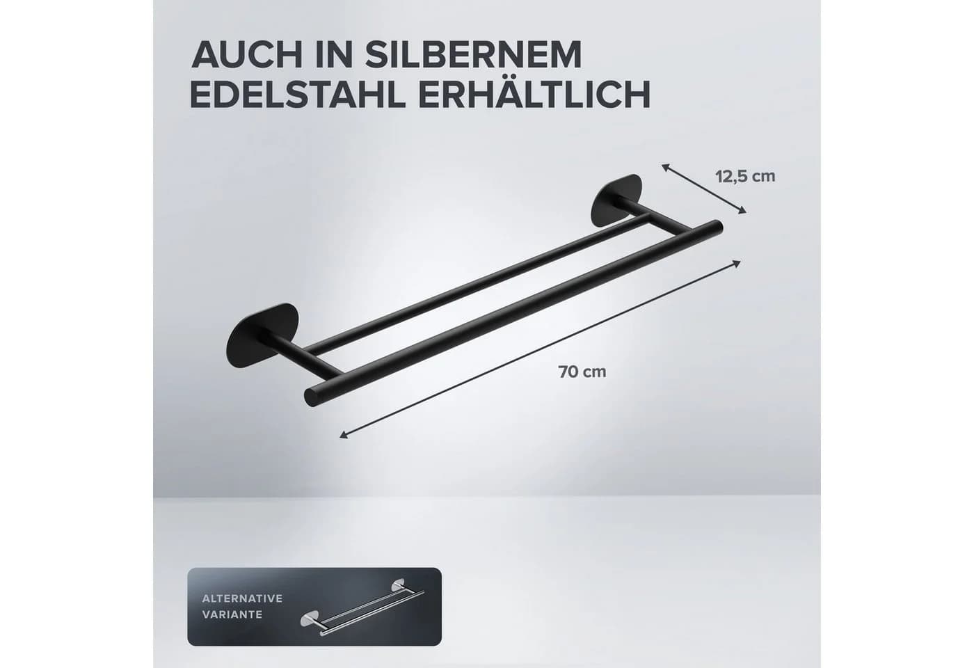 ovimar Handtuchstange Mosken Schwarz Edelstahl Klebebefestigung - Bild 3