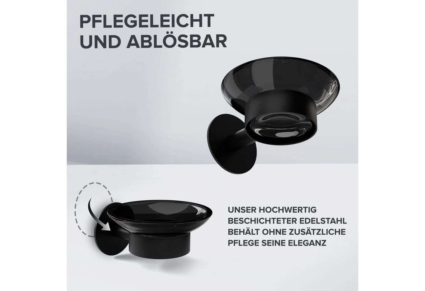 ovimar Seifenschale Nederlandsoya Schwarz Edelstahl zum Kleben - Bild 4