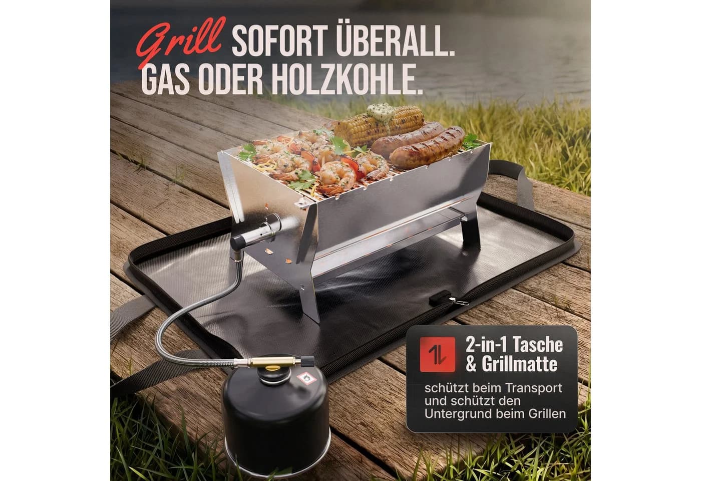 ovicue Gasgrill Steckbarer mobiler Tischgrill Gr. L Edelstahl - Bild 3