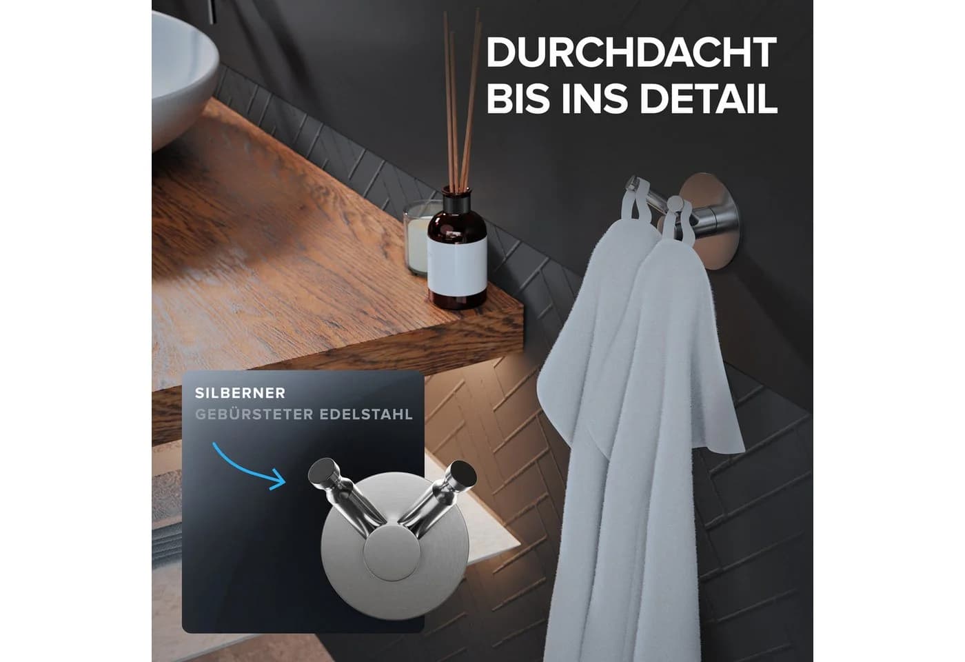 ovimar Handtuchhaken Hjelm Edelstahl Silber zum Kleben - Bild 5