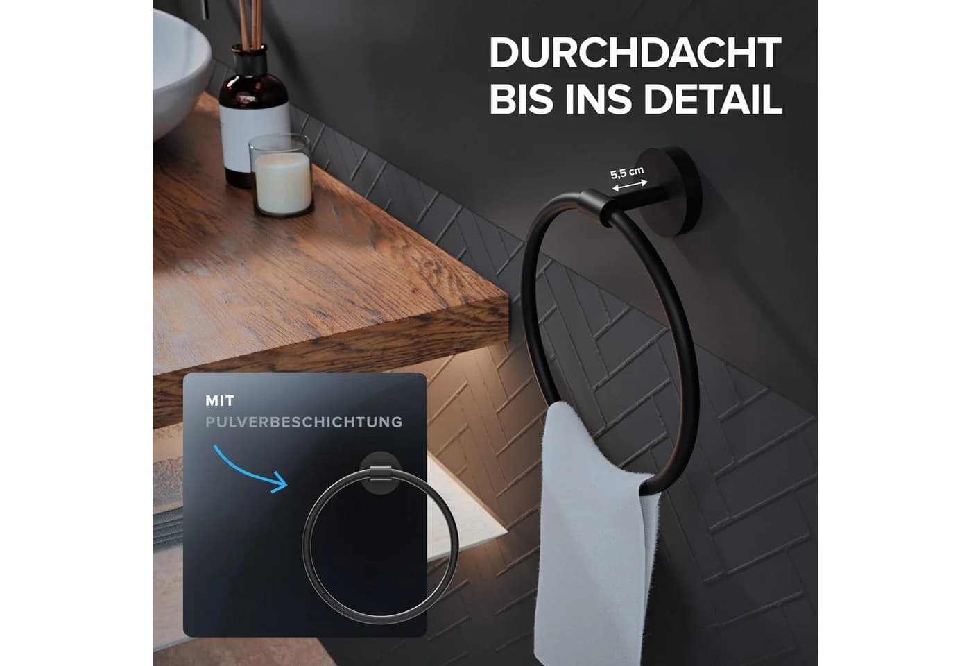 ovimar Handtuchring Halsnoy Edelstahl Schwarz Bohrbar - Bild 5