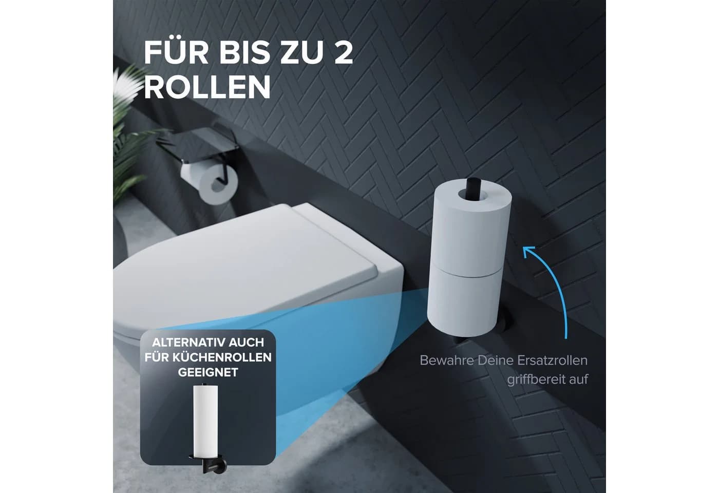 ovimar Toilettenpapierhalter Runde Schwarz Edelstahl