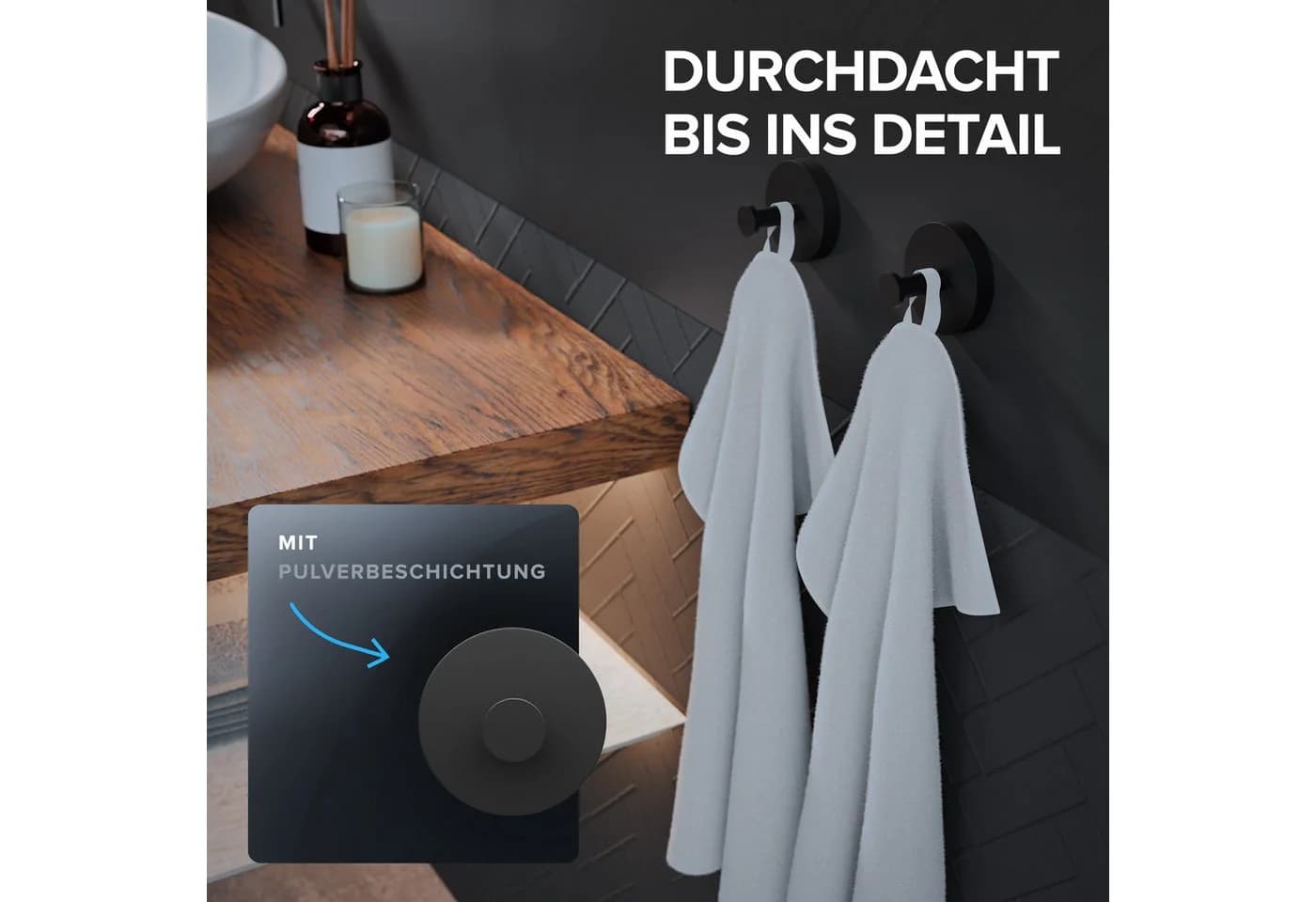 ovimar Handtuchhaken Danksoya Schwarz Edelstahl zum Bohren - Bild 5