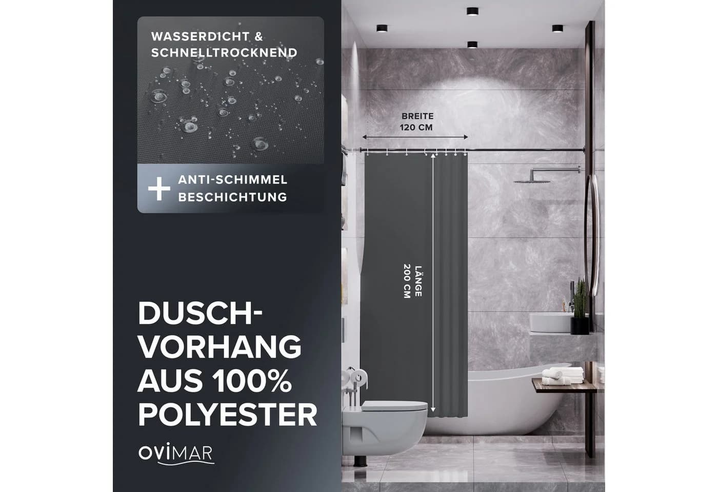 ovimar Duschvorhang Dunkelgrau Polyester Modern