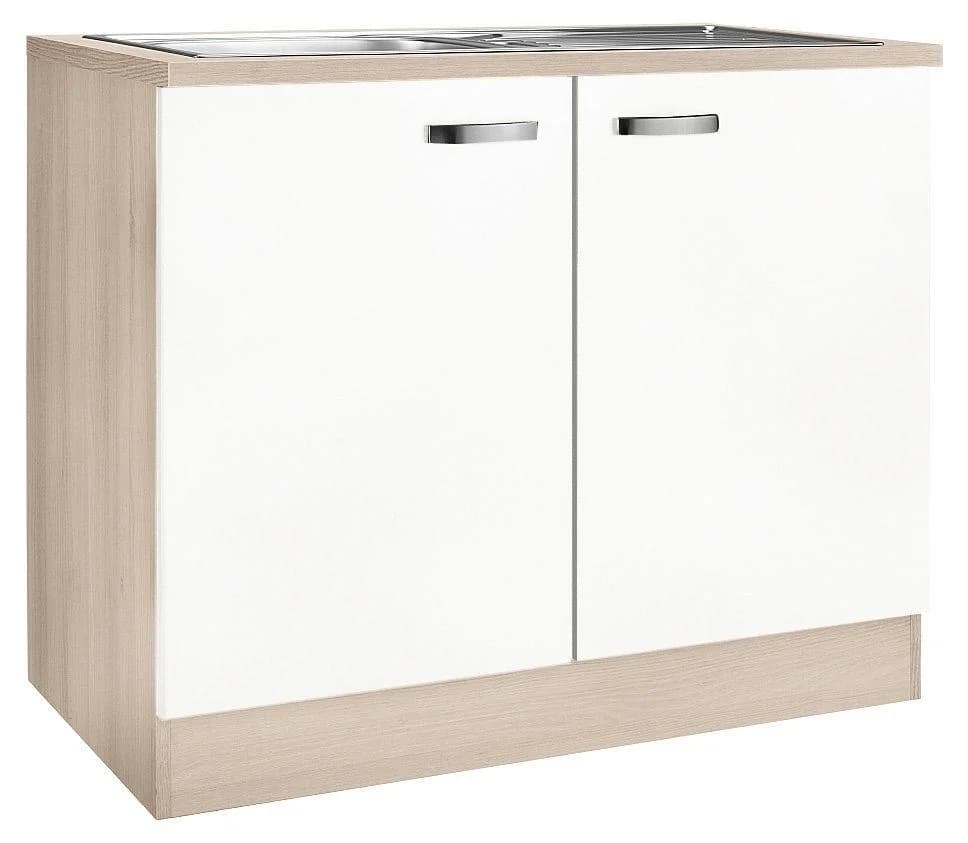 OPTIFIT Spülenschrank Faro Weiß Hochglanz 100cm mit Spüle