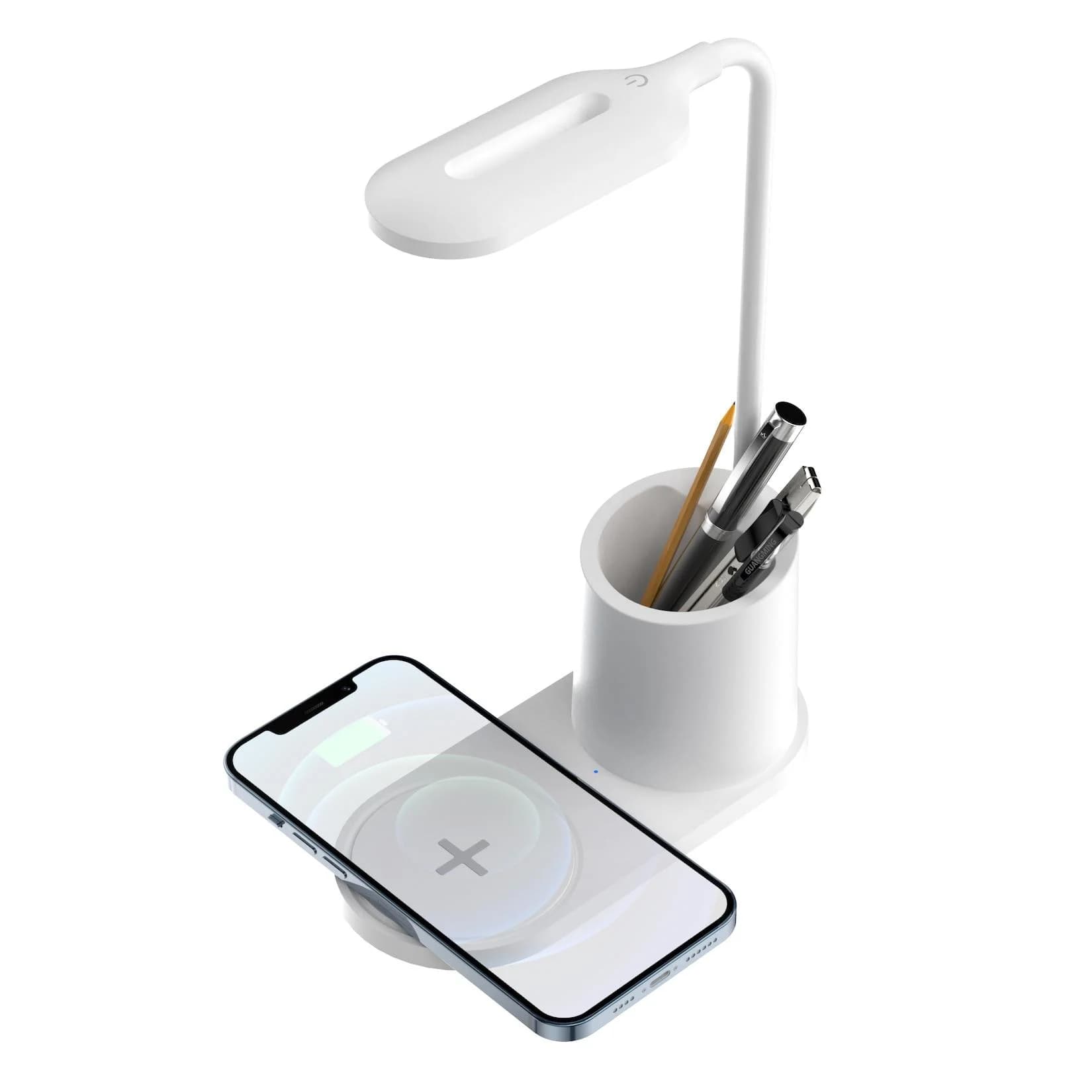 Fontastic LED Tischlampe Koral mit Induktionslader & Stifthalter, Weiß