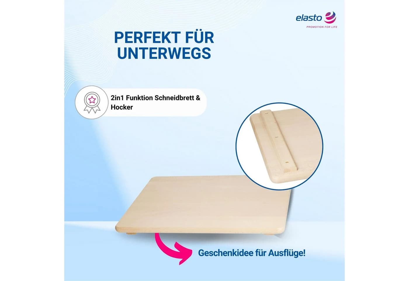 elasto Bierkastensitz Woody 2in1 Hocker & Schneidebrett Buchenholz Natur - Bild 4