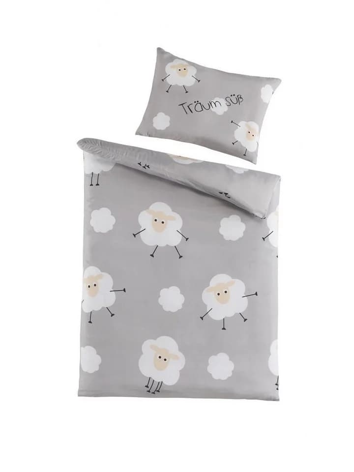 Holiday Heimtex Babybettwäsche TRÄUM SÜSS Grau mit Schafmotiven - Bild 2