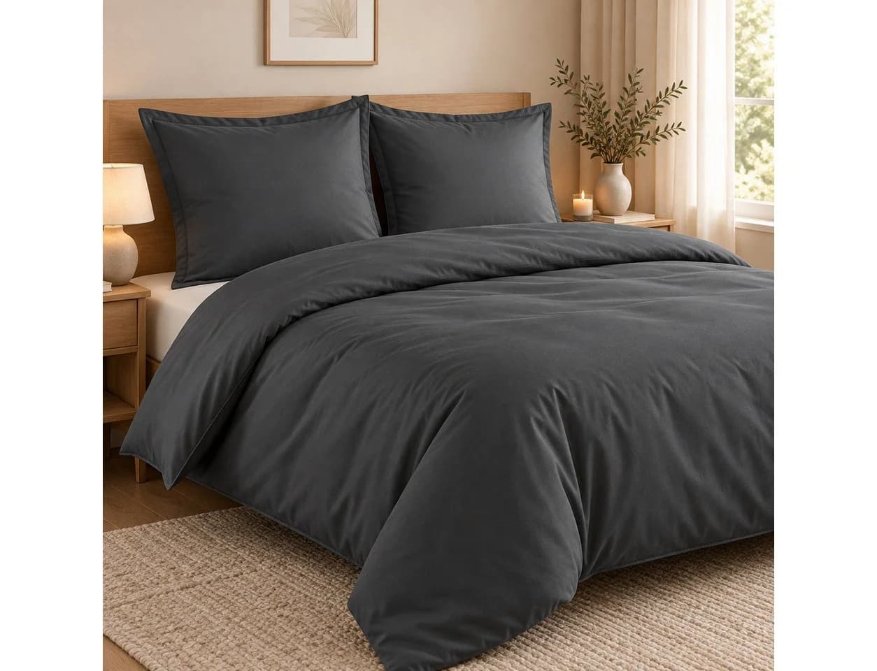 Optidream Renforcé Bettwäsche Set 135x200 + 80x80 cm Anthrazit 100% Baumwolle - Bild 3
