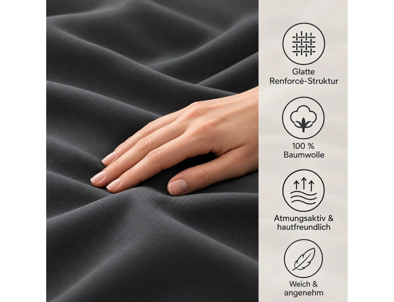 Optidream Renforcé Bettwäsche Set 135x200 + 80x80 cm Anthrazit 100% Baumwolle - Bild 4