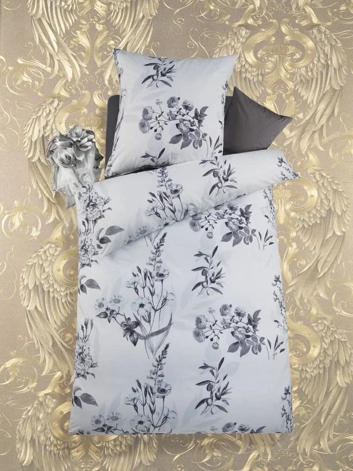 Optidream Mako-Satin Bettwäsche Premium Grau/Weiß Floral Design - Bild 5