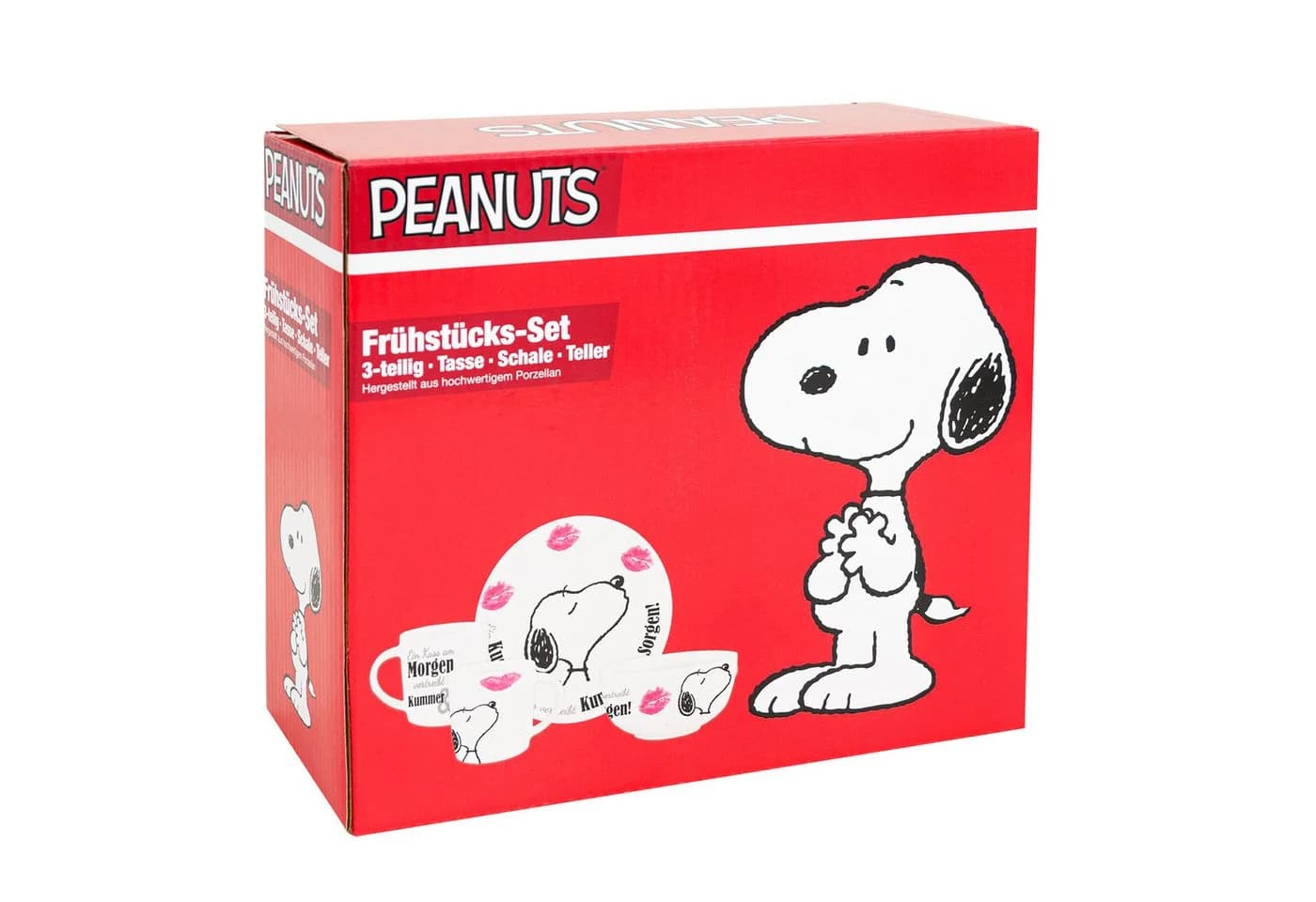 United Labels® Frühstücks-Geschirrset Peanuts Snoopy 3-teilig Porzellan Weiß