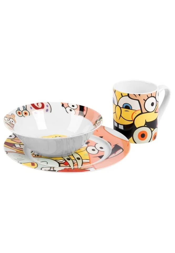 United Labels® Spongebob Schwammkopf Geschirrset 3-tlg. Porzellan