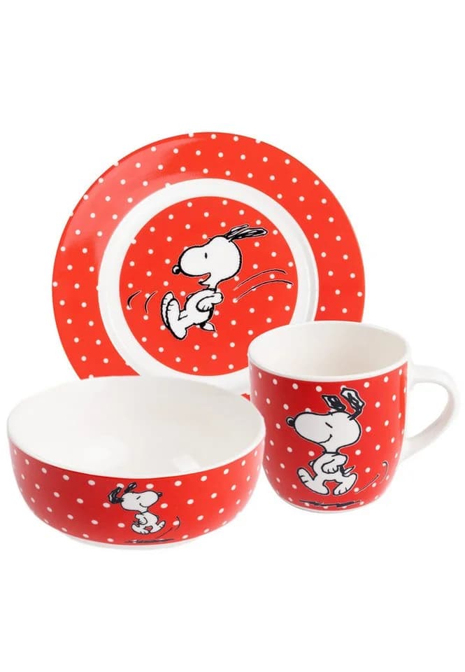 United Labels® Snoopy Frühstücks-Geschirrset 3-teilig Rot Porzellan - Bild 2