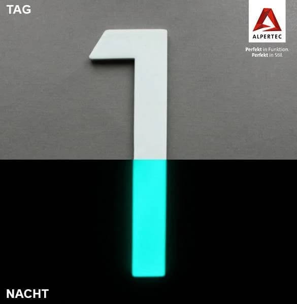 Alpertec Hausnummer 1 Selbstklebend Nachtleuchtend Weiß/Blau