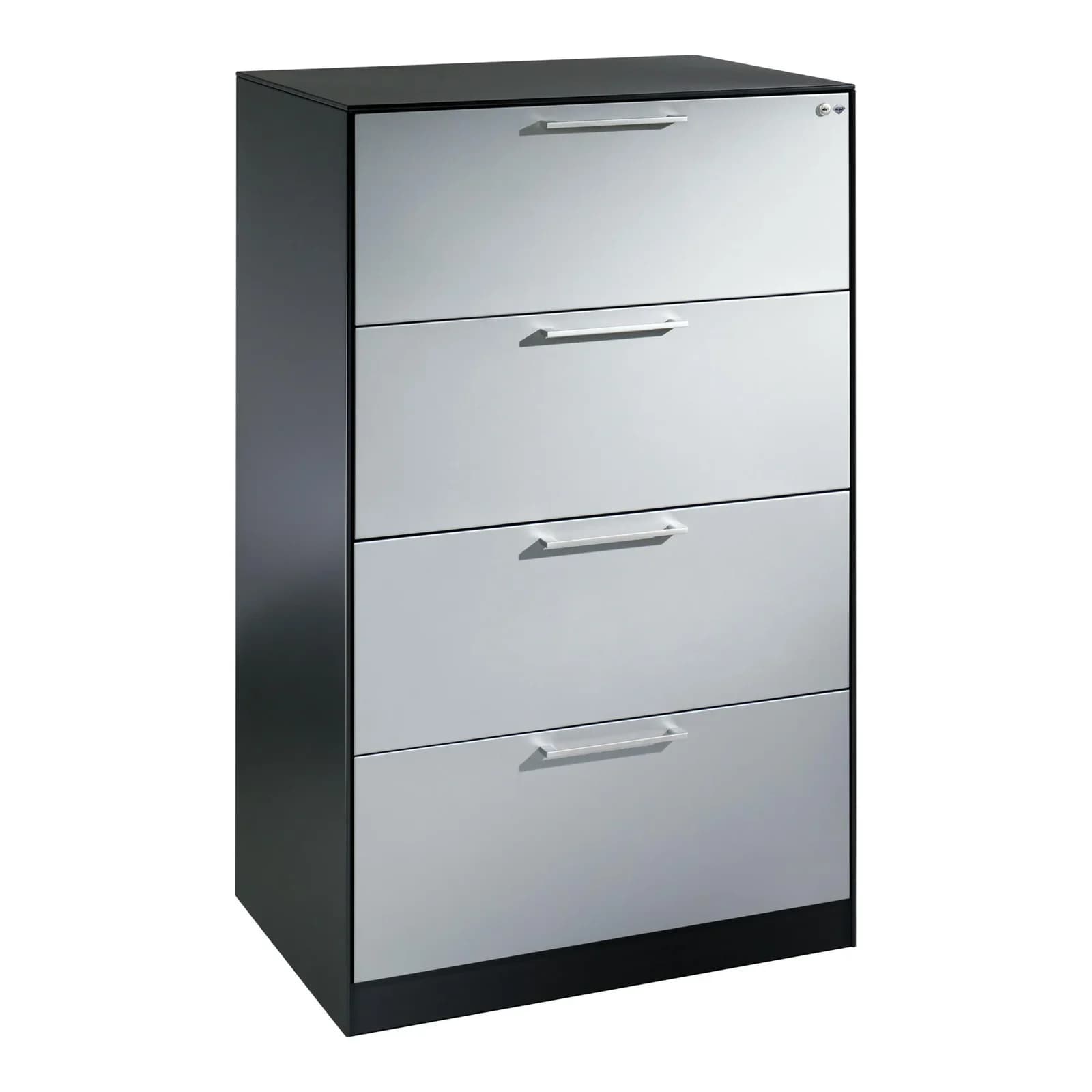 C+P Hängeregistraturschrank Asisto DIN A4, 4 Schubladen, zweibahnig Front Weißaluminium Korpus Schwarzgrau
