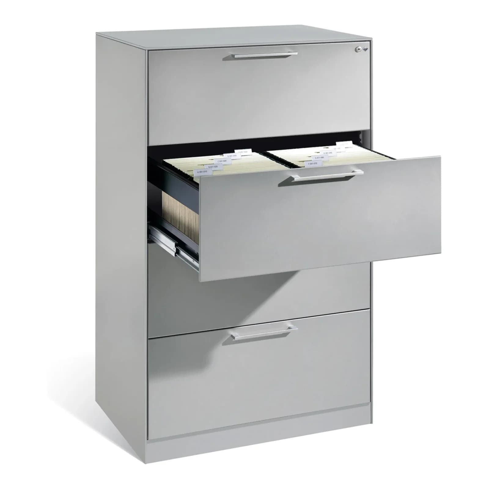 C+P Hängeregistraturschrank Asisto für Hängehefter DIN A4, 4 Schubladen, zweibahnig Weißaluminium