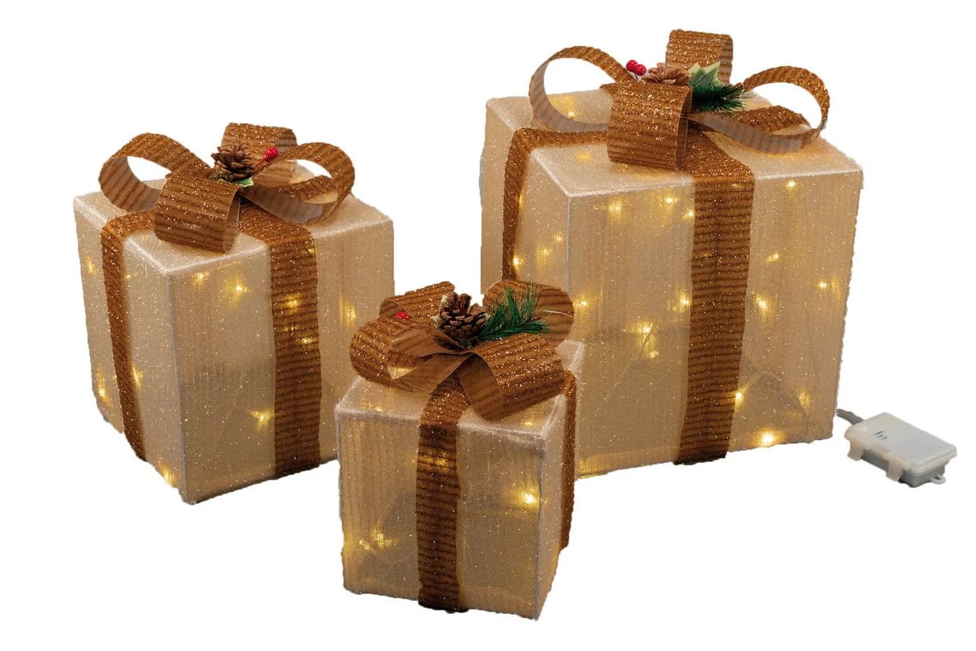 Nipach LED-Lichternetz LED Geschenkwürfel 3er Set 25cm/20cm/15cm Innen & Außen Timer - Bild 3