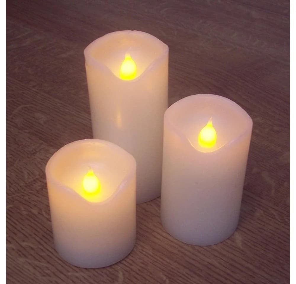 Nipach LED-Echtwachskerzen 3er Set Warmweiß Flammenlos