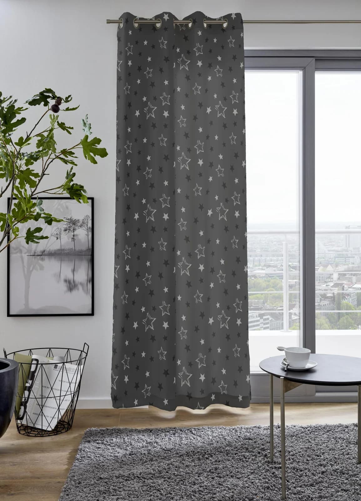 MY HOME Vorhang STARRY Anthrazit Sterne Design Ösenschal
