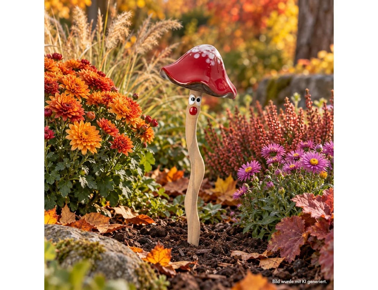 XiRRiX Keramik Gartenstecker Pilz mit Wackelfunktion Rot - Bild 3