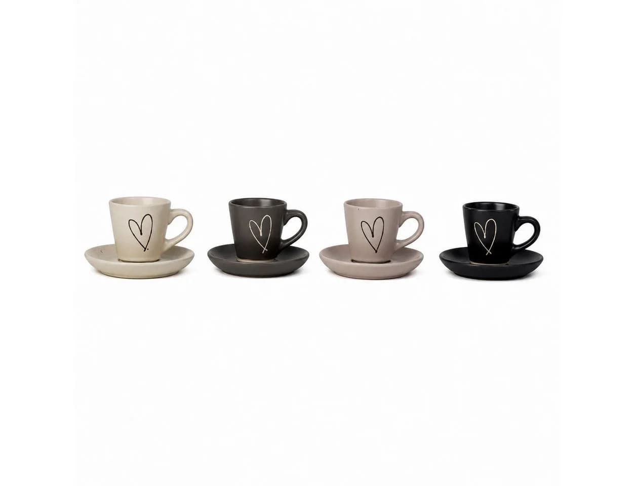 XiRRiX Espressotassen Set 4-tlg. mit Untertasse Herzdesign Steinzeug - Bild 2