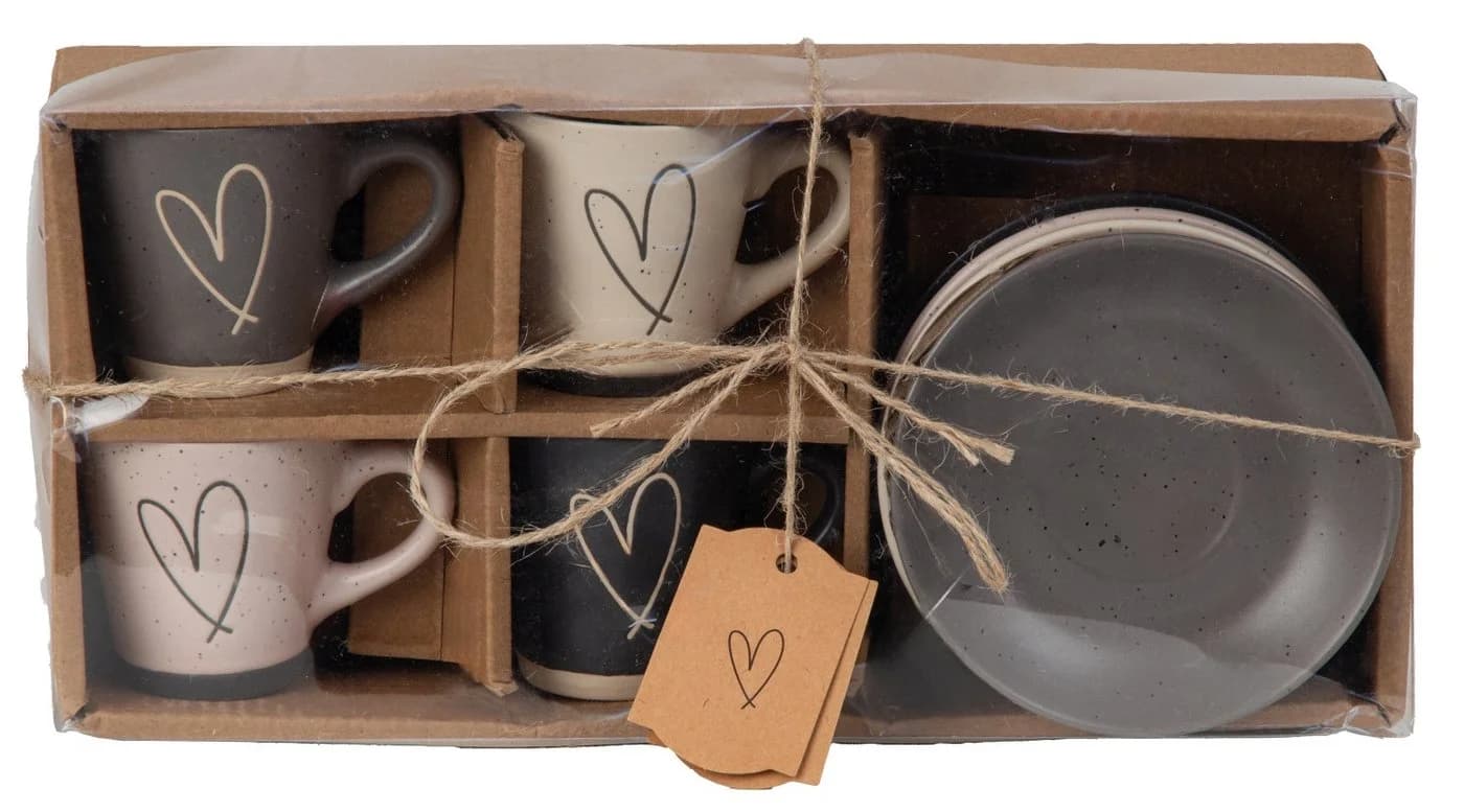 XiRRiX Espressotassen Set 4-tlg. mit Untertasse Herzdesign Steinzeug - Bild 3