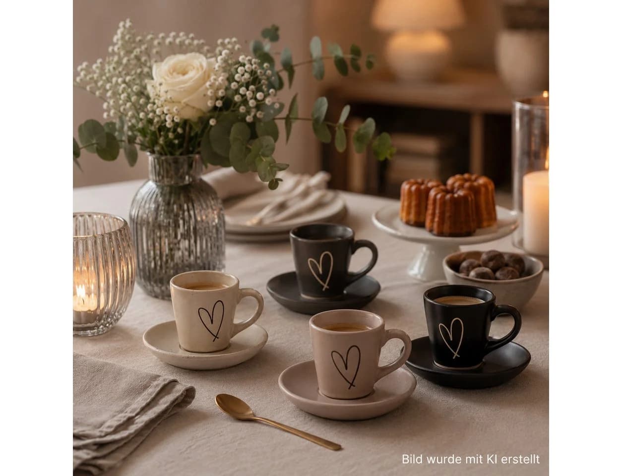 XiRRiX Espressotassen Set 4-tlg. mit Untertasse Herzdesign Steinzeug - Bild 4