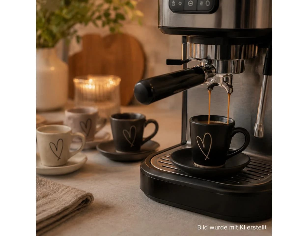 XiRRiX Espressotassen Set 4-tlg. mit Untertasse Herzdesign Steinzeug - Bild 5