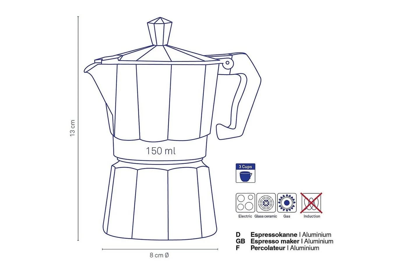 kela Espressokocher Italia Aluminium für 3 Tassen Silber - Bild 3