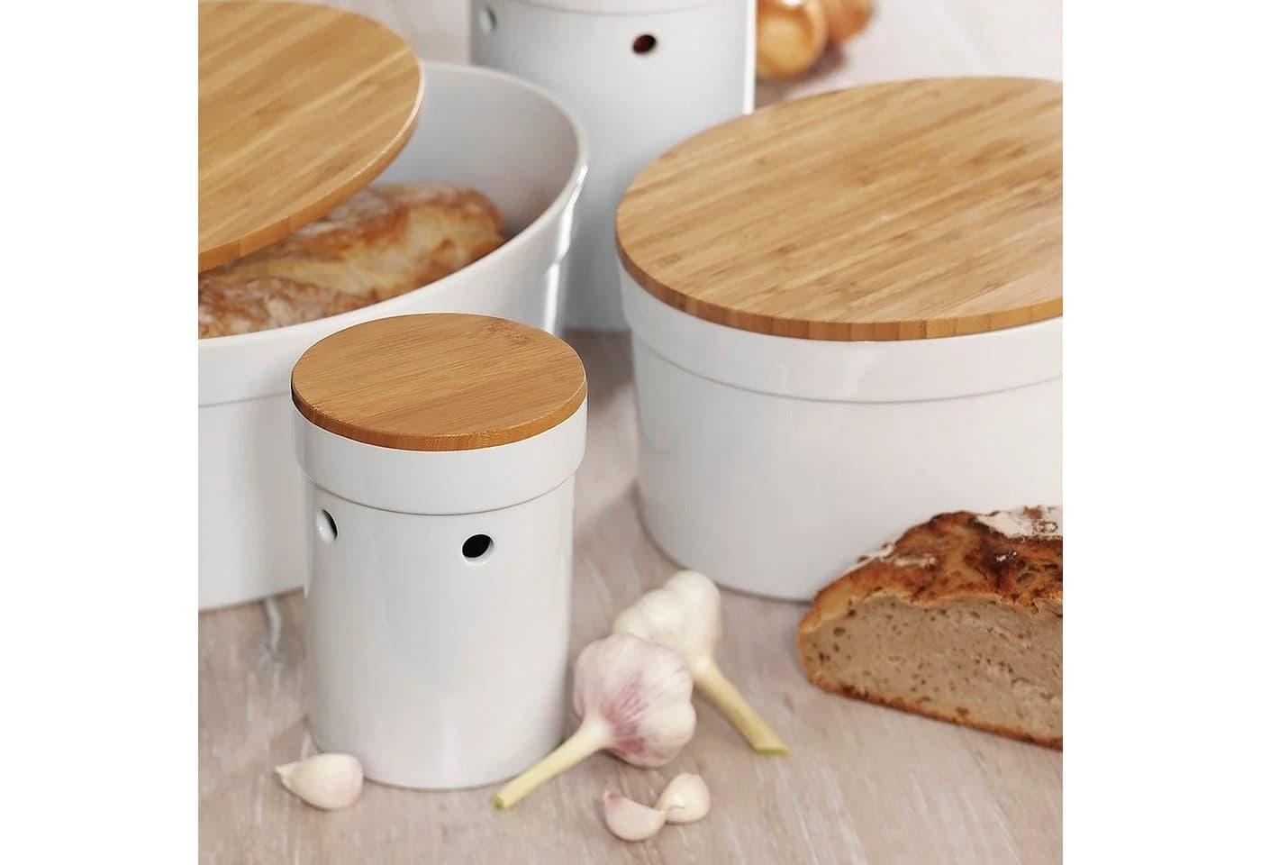 kela Brotkasten Salena Weiß Keramik mit Bambusdeckel
