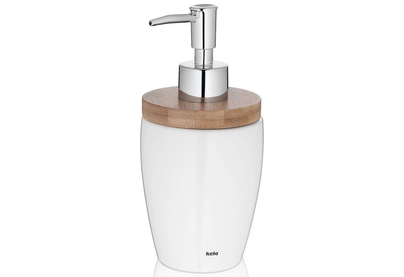 kela Seifenspender Natura Weiß Keramik Bambus 350ml - Bild 2