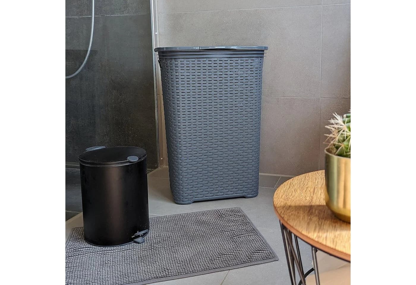 kela Wäschebox Brasilia 60 L Grau Flecht-Look Klappdeckel